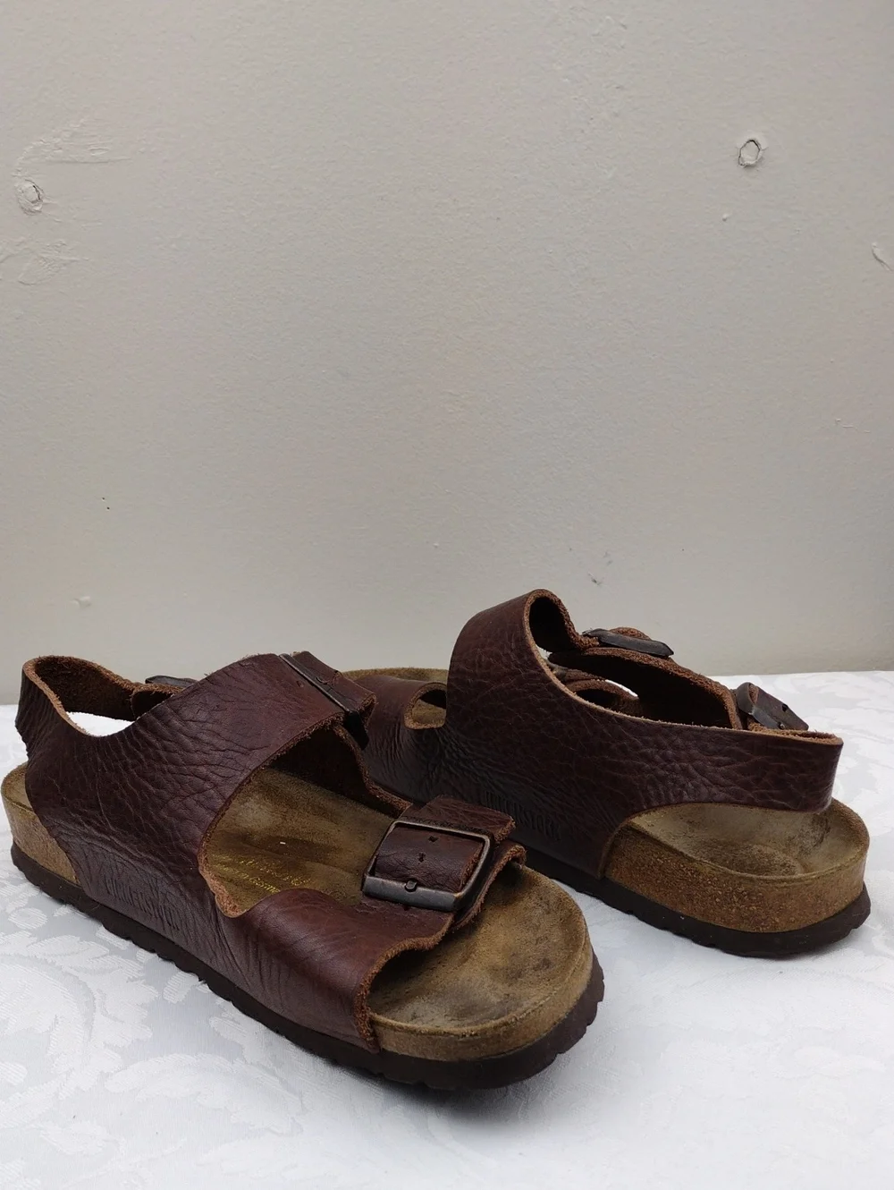 Birkenstock Milano Brown Leather Round Toe Adjustable Straps Slingback Sandals